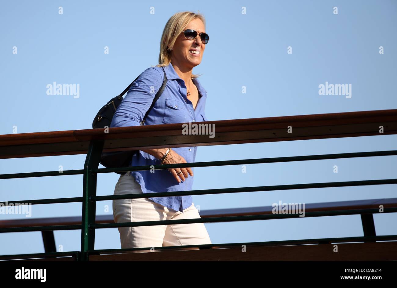 London, Großbritannien. 6. Juli 2013. Ehemalige Tennisspielerin Martina Navratilova gilt nach der Frauen einzelne Finale match für die Wimbledon Championships bei den All England Lawn Tennis Club in London, Großbritannien, 6. Juli 2013. Foto: Friso Gentsch/Dpa/Alamy Live News Stockfoto