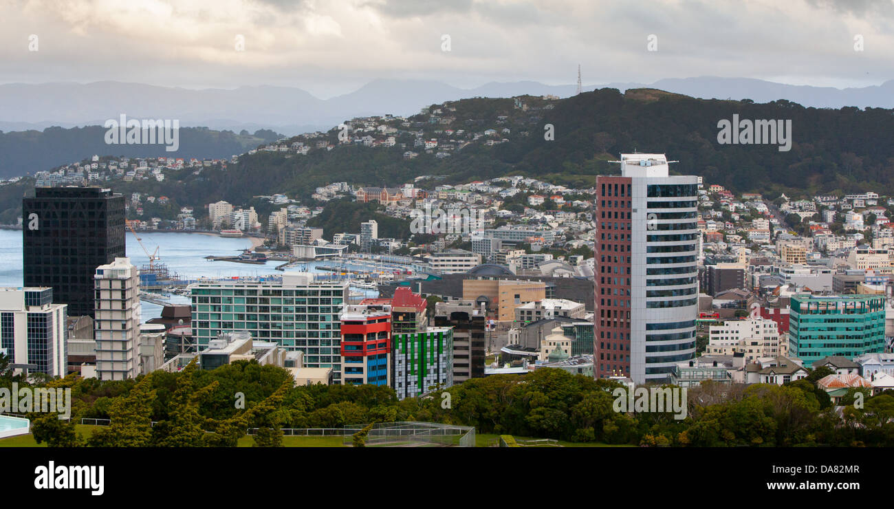 Blick auf Mt Victoria über Wellington CBD, Neuseeland Stockfoto