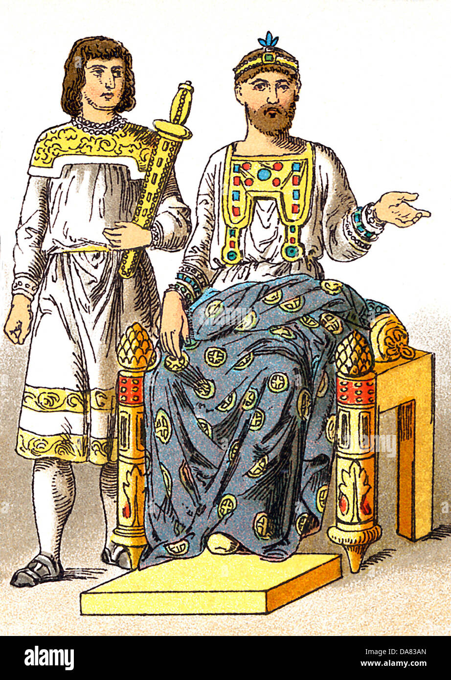 Die byzantinischen Figuren darstellen, von links nach rechts, eine arme-Träger und des Kaisers Basileus (A.D. 886). Stockfoto