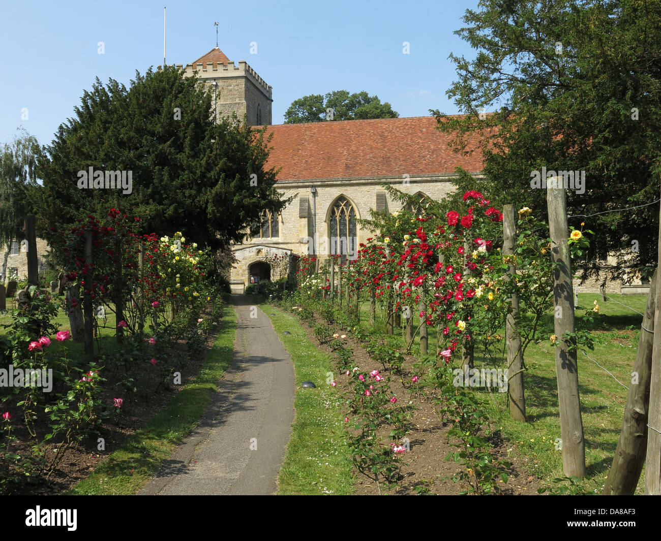 Garten & Friedhof der schönen Dorchester auf Themse Abbey Church of St Peter & St Paul Stockfoto