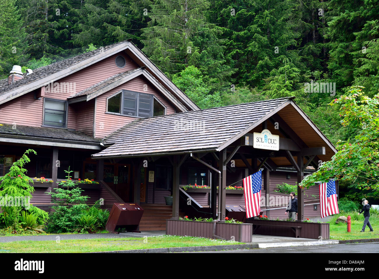 Haupt-Lodge im Sol Duc Hot Spring Resort. Olympic Nationalpark, Washington, USA. Stockfoto
