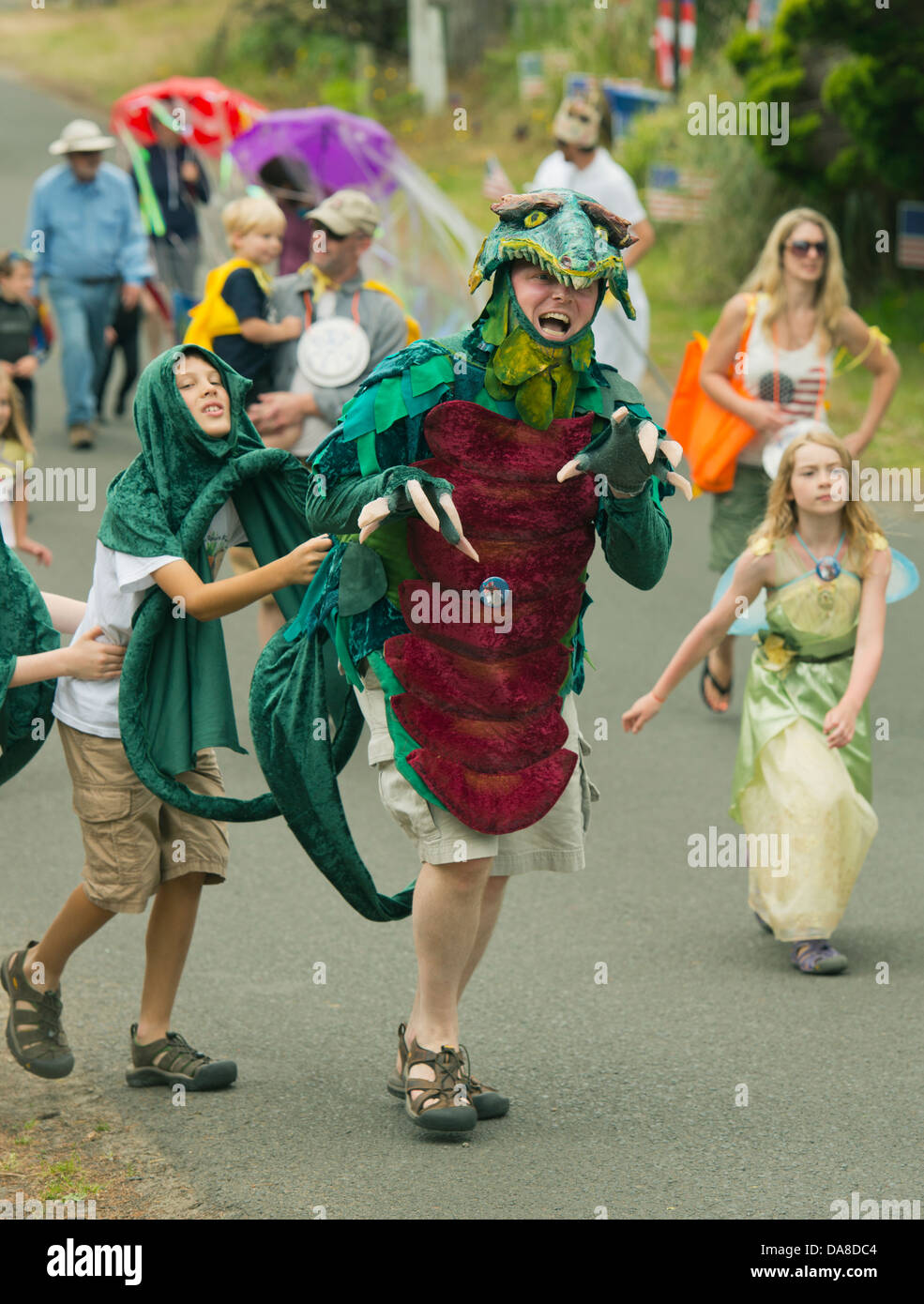 Eidechse Mann, Kleinstadt 4.Juli parade, Manzanita Oregon Stockfoto