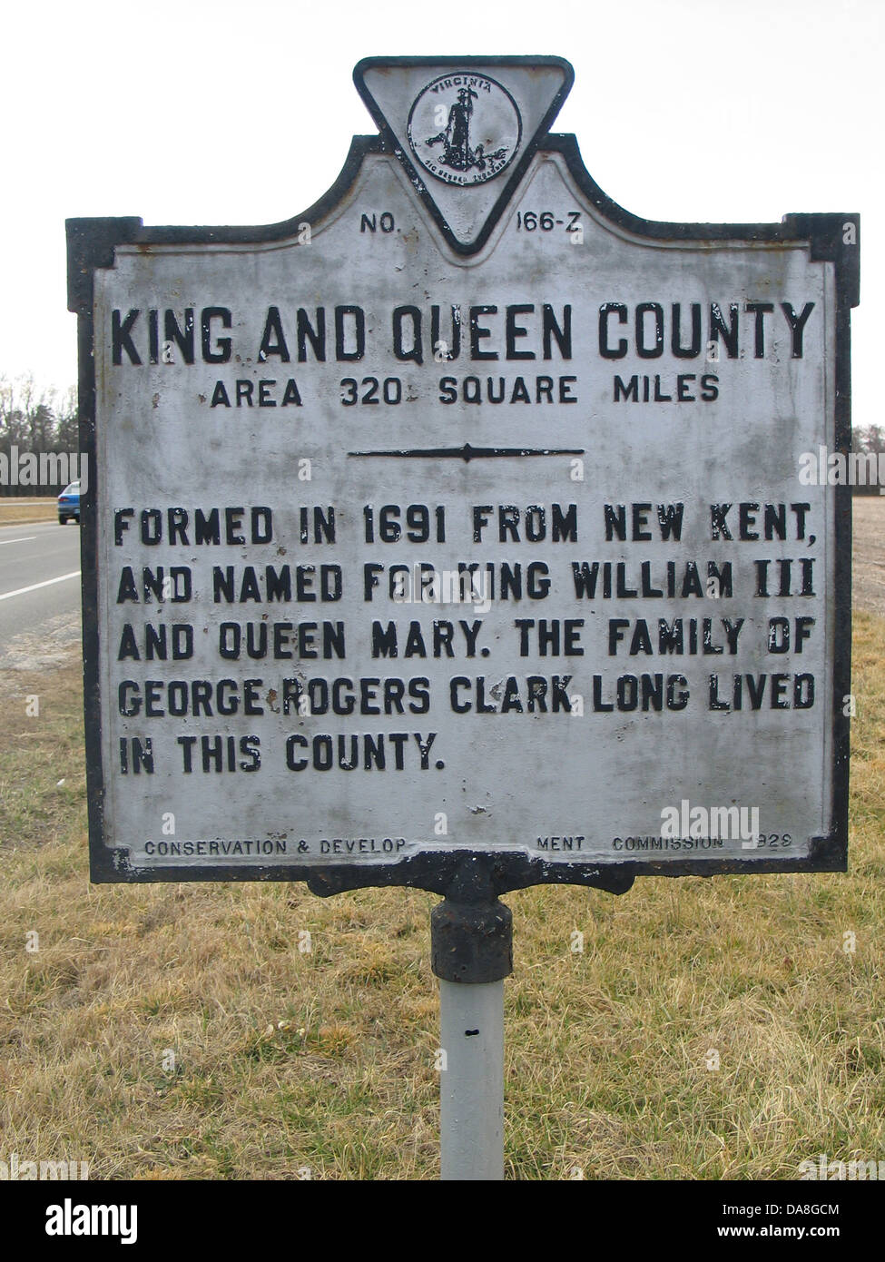 KING AND QUEEN COUNTY Area 320 Quadrat-Meilen im Jahre 1691 von New Kent gebildet und benannt nach König William III und Königin Mary. Die Familie von George Rogers Clark lange lebte in dieser Gemeinde. Erhaltung & Development Commission, 1929 Stockfoto
