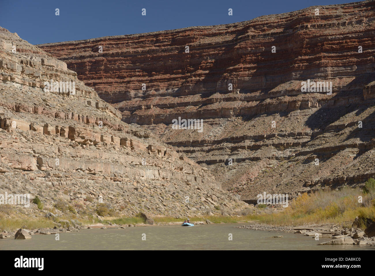 USA, USA, Amerika, Utah, Mexican Hat, Nordamerika, vier Ecken, Colorado Plateau, Fluss, San Juan County, Floß, Ra Stockfoto