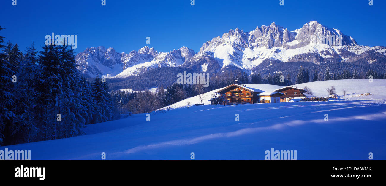 Österreich, Europa, Tirol, Going, winter, Wilder Kaiser, Kaiser, Ellmauer Halt, Ackerlspitze, Ellmauer Tor, Berge, Alpen, Kalk Stockfoto