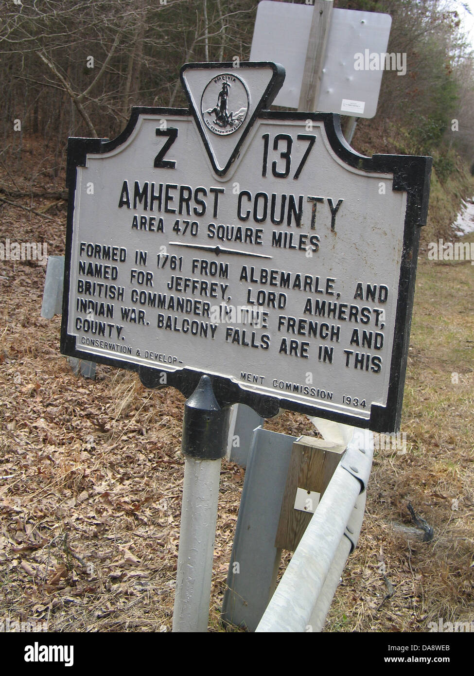 AMHERST COUNTY Bereich 470 Quadrat-Meilen im Jahre 1761 von Albemarle, gebildet und benannt nach Jeffrey, Lord Amherst, britischer Kommandeur in Stockfoto