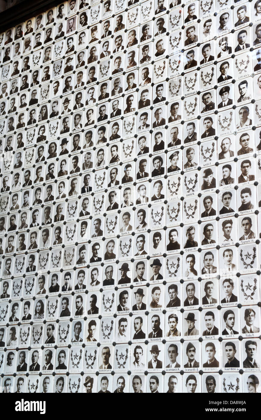 Italienischen Widerstand Memorial in Bologna Italien zeigt Porträts von hingerichteten Faschisten während des 2. Weltkrieges Stockfoto