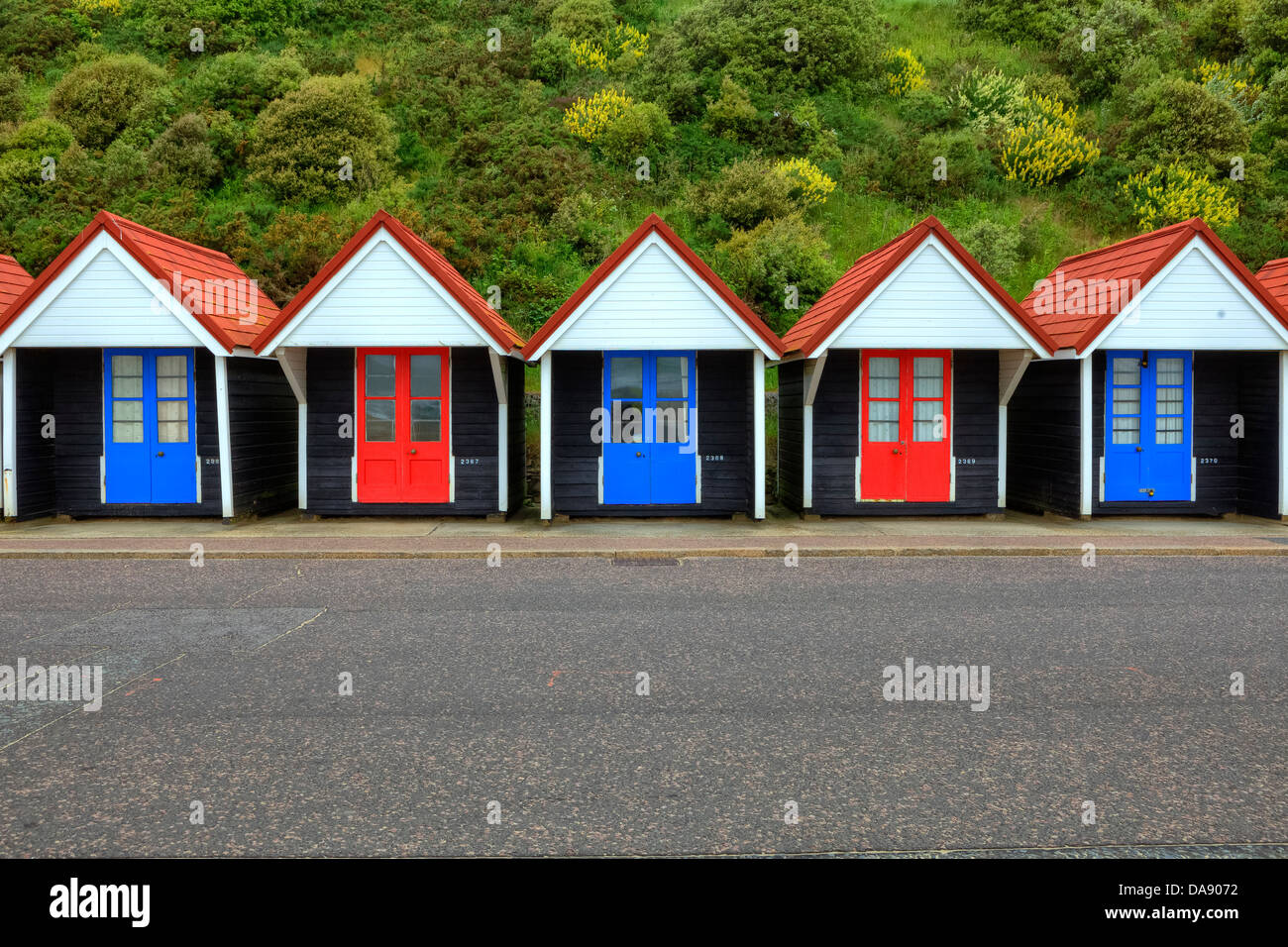 Strand Hütten, Bournemouth, Dorset, Großbritannien Stockfoto