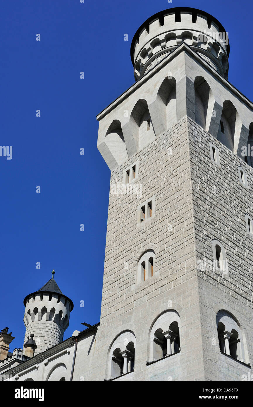 19. Jahrhundert, Architektur, Bayern, Bayern, Burg, Europa, außen, Deutschland, Hohenschwangau, Ludwig II, Ludwig, Neuschwanst Stockfoto