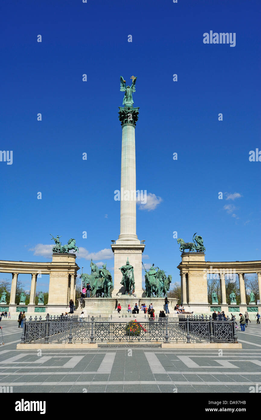 EU, Hosök Tere, Millennium-Denkmal, Unesco, Városliget, Erzengel Gabriel, Architektur, Budapest, Budapesti, Kenotaph, Mittel- Stockfoto