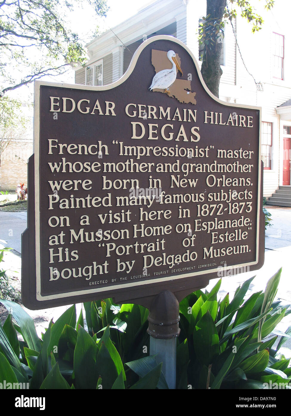 EDGAR GERMAIN HILAIRE DEGAS Französisch "Impressionisten" meistern, deren Mutter und Großmutter in New Orleans geboren wurden. Malte viele berühmte Themen bei einem Besuch hier in 1872-1873 auf Esplanade Musson Zuhause. Seine "Porträt von Estelle" von Delgado Museum gekauft. Von der Louisiana Tourist Development Commission, 1975 errichtet. Stockfoto