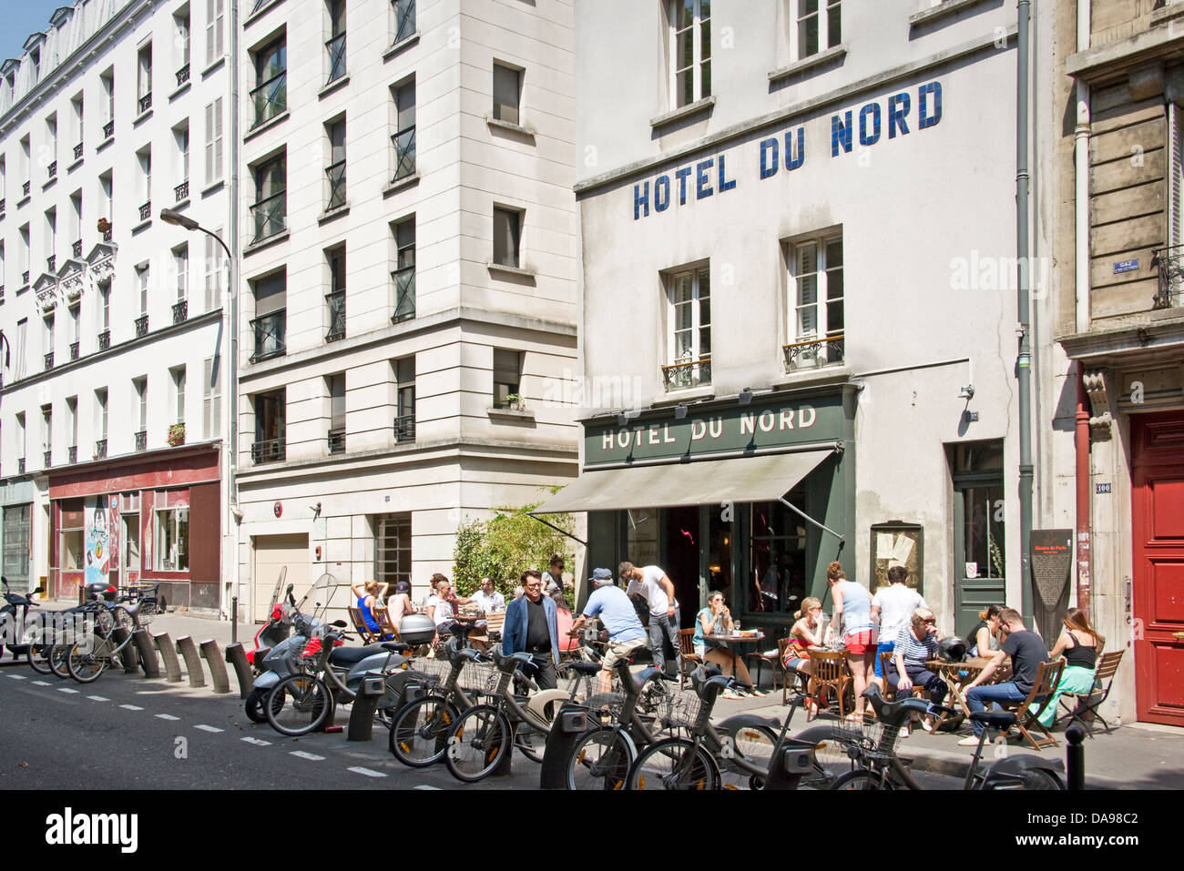 Das berühmte Hotel du Nord, in der Nähe von Canal Saint-Martin in Paris - Frankreich Stockfoto