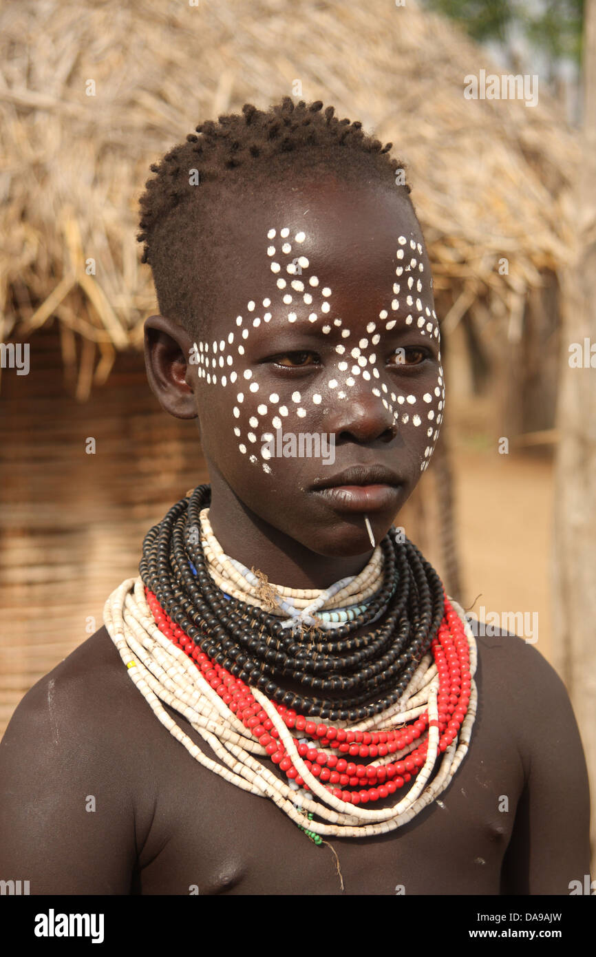 Äthiopien, Afrika, Südäthiopien, junge, Stamm, Minderheit, Minderheit, Ethnologie, ethnologischen, ethnisch, native, Karo, Porträt, O Stockfoto