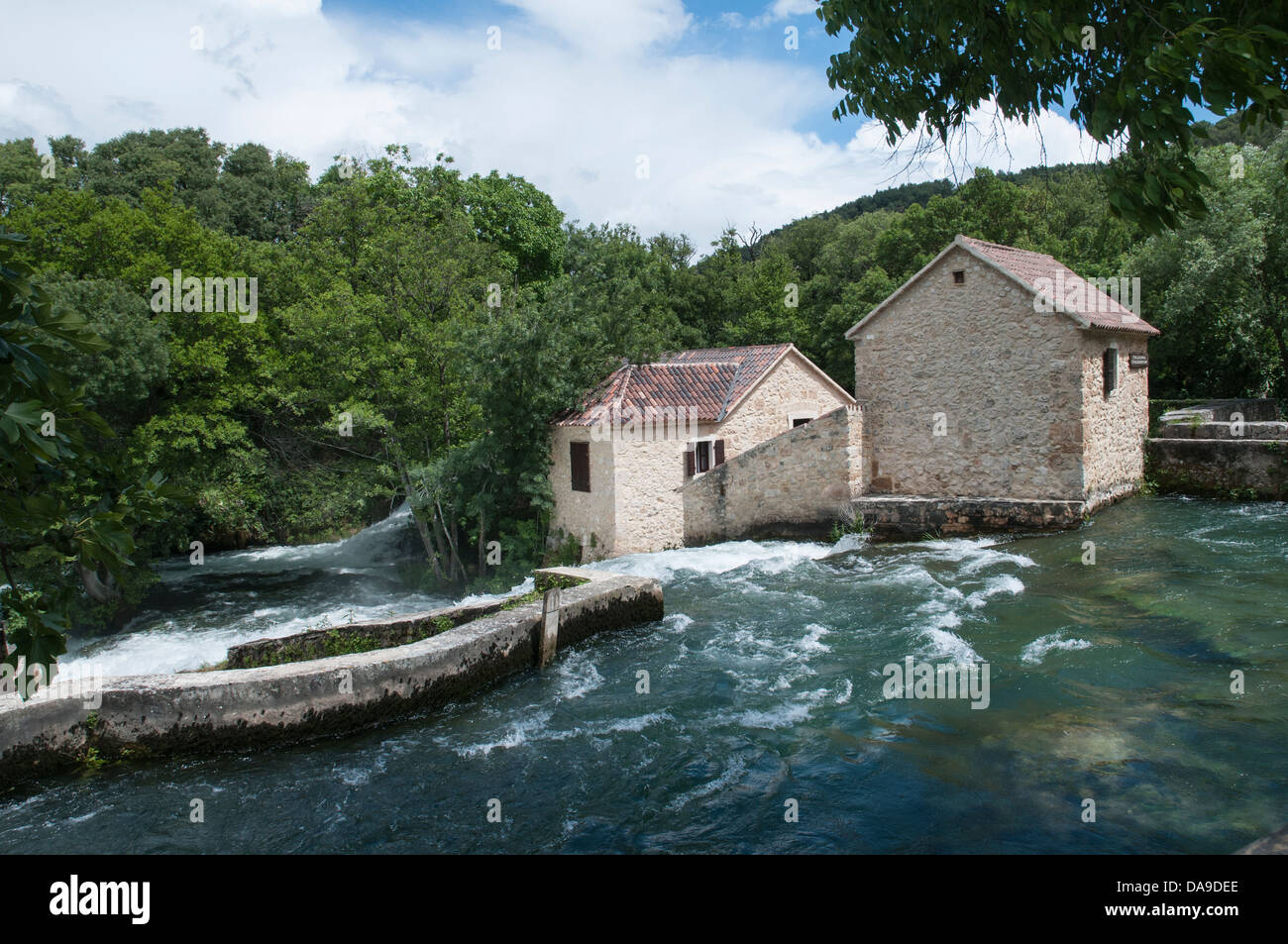 KRKA Nationalpark, Sibenik, Kroatien, Fernsehreihe, Dalmatien, Dalmatien, Travertin-Wasserfall, Skradinski Buk, Winnetou-Filme Stockfoto