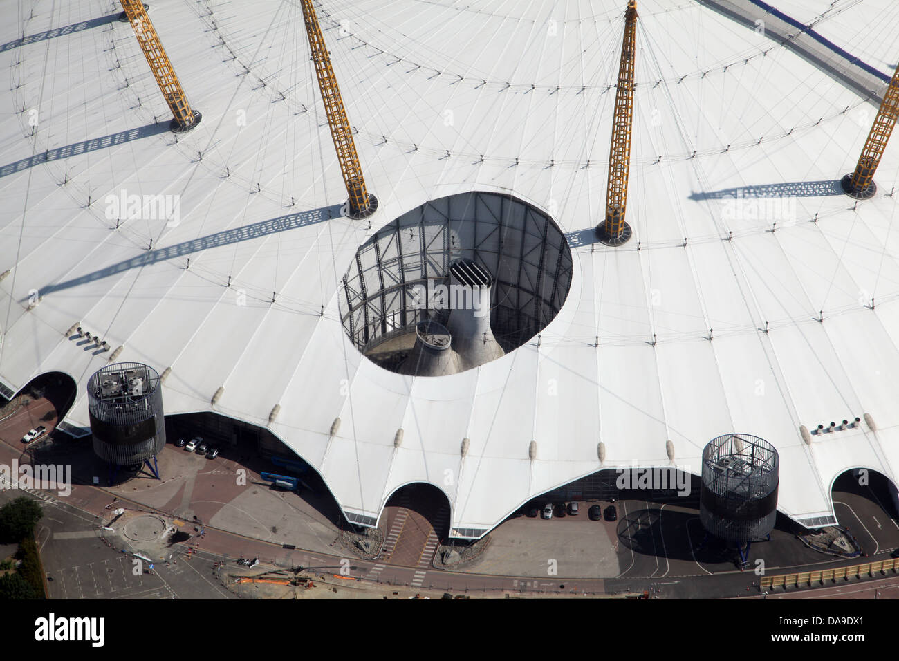 Luftaufnahme des Teils der Millennium Dome, O2 Arena London Stockfoto