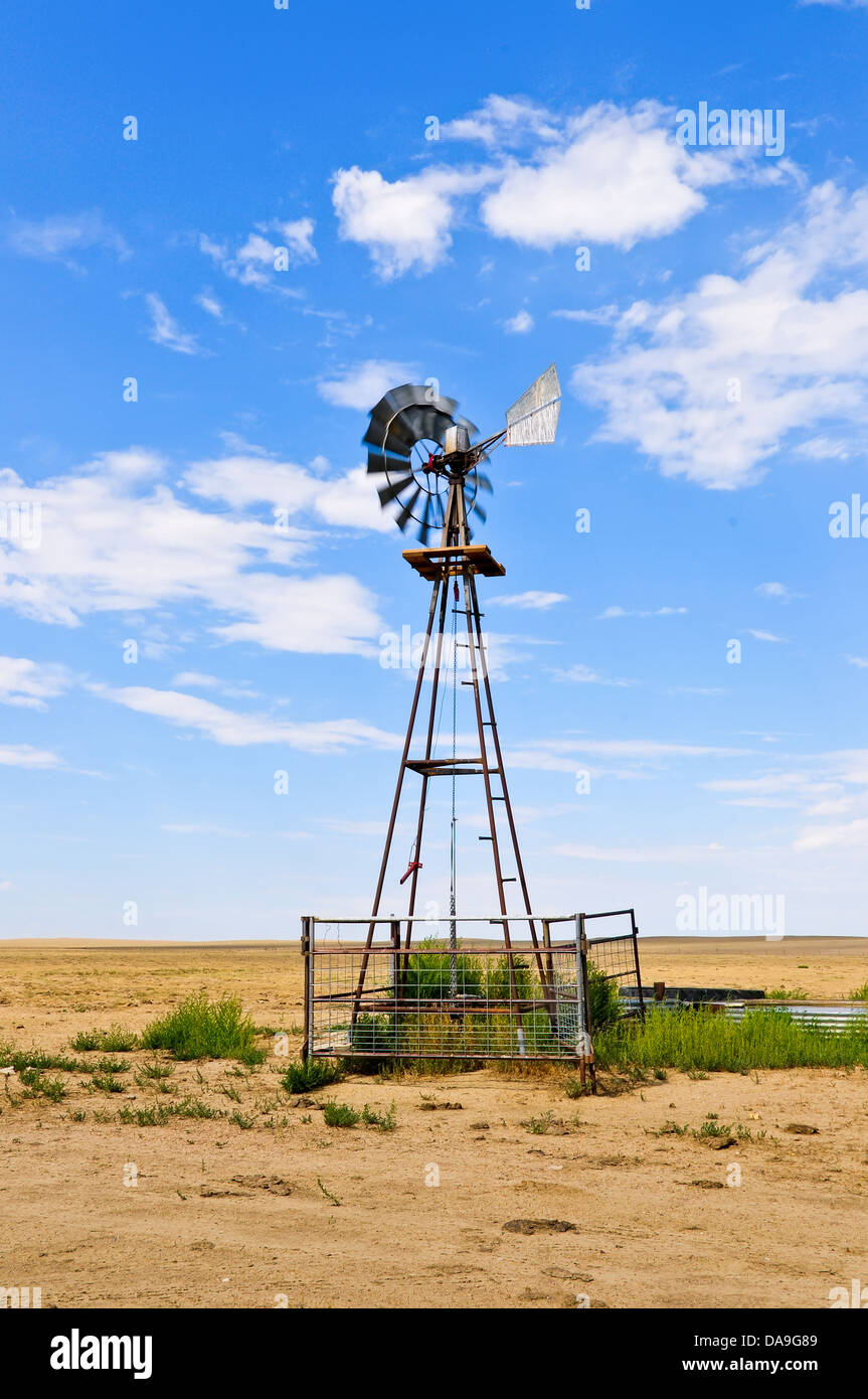 Windmühle Wasserpumpe Vieh mit Trinkwasser zu versorgen. Stockfoto