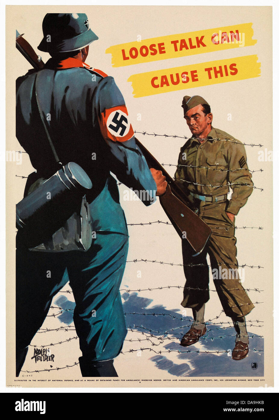 Zweiter Weltkrieg, Zweiter Weltkrieg, Weltkrieg, Krieg, Poster, Propagana, Propagandaplakat, USA, amerikanisch, Informationen, Nachrichten, Nachricht, Stockfoto