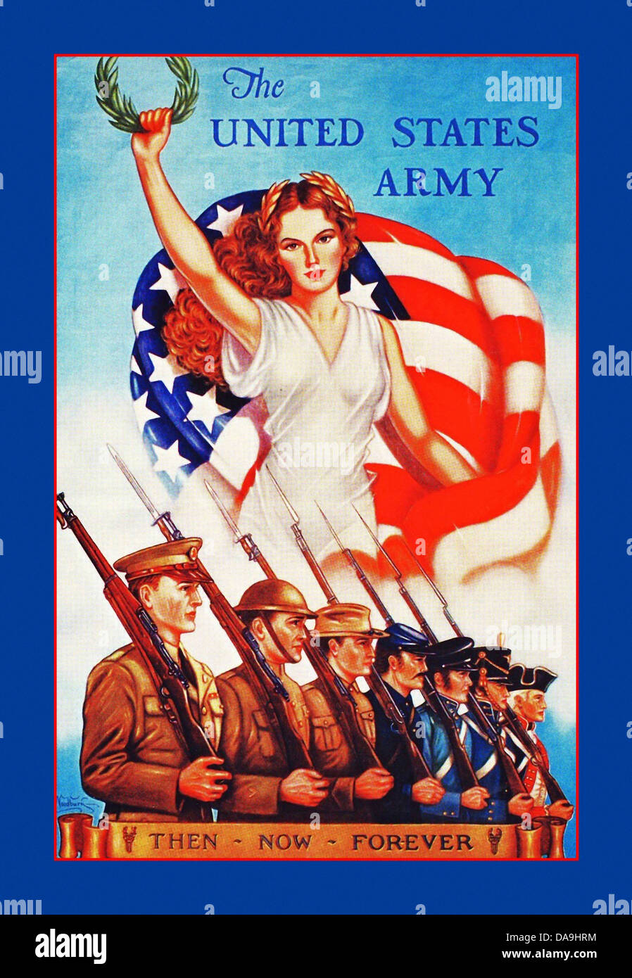Zweiter Weltkrieg, Zweiter Weltkrieg, Weltkrieg, Krieg, Poster, Propagana, Propagandaplakat, USA, amerikanisch, Frau, Flagge, Soldat, Victo Stockfoto