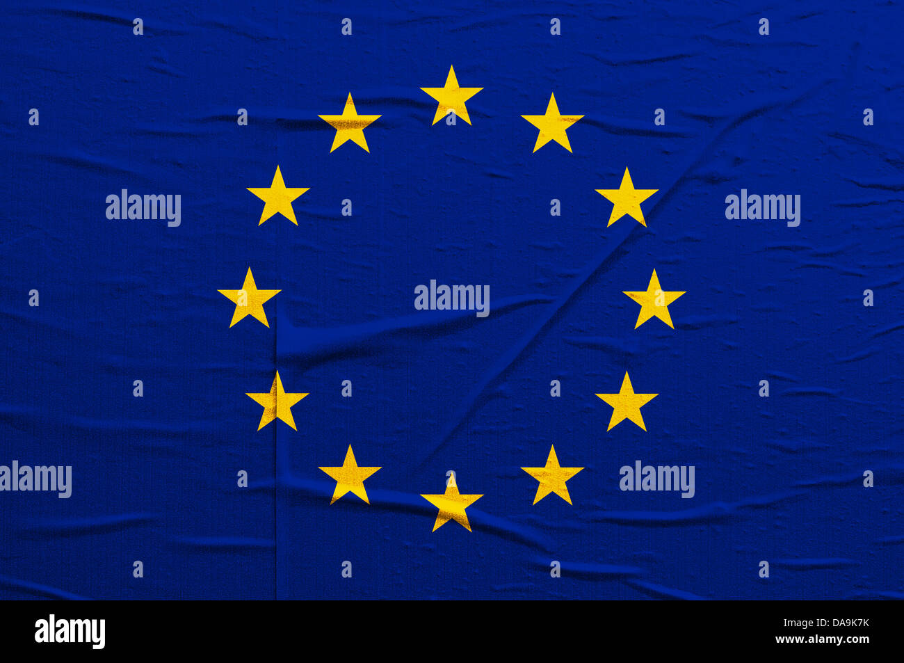 Grunge blauen EU-Flagge mit gelben Sternen überlagert trashigen Textur Stockfoto