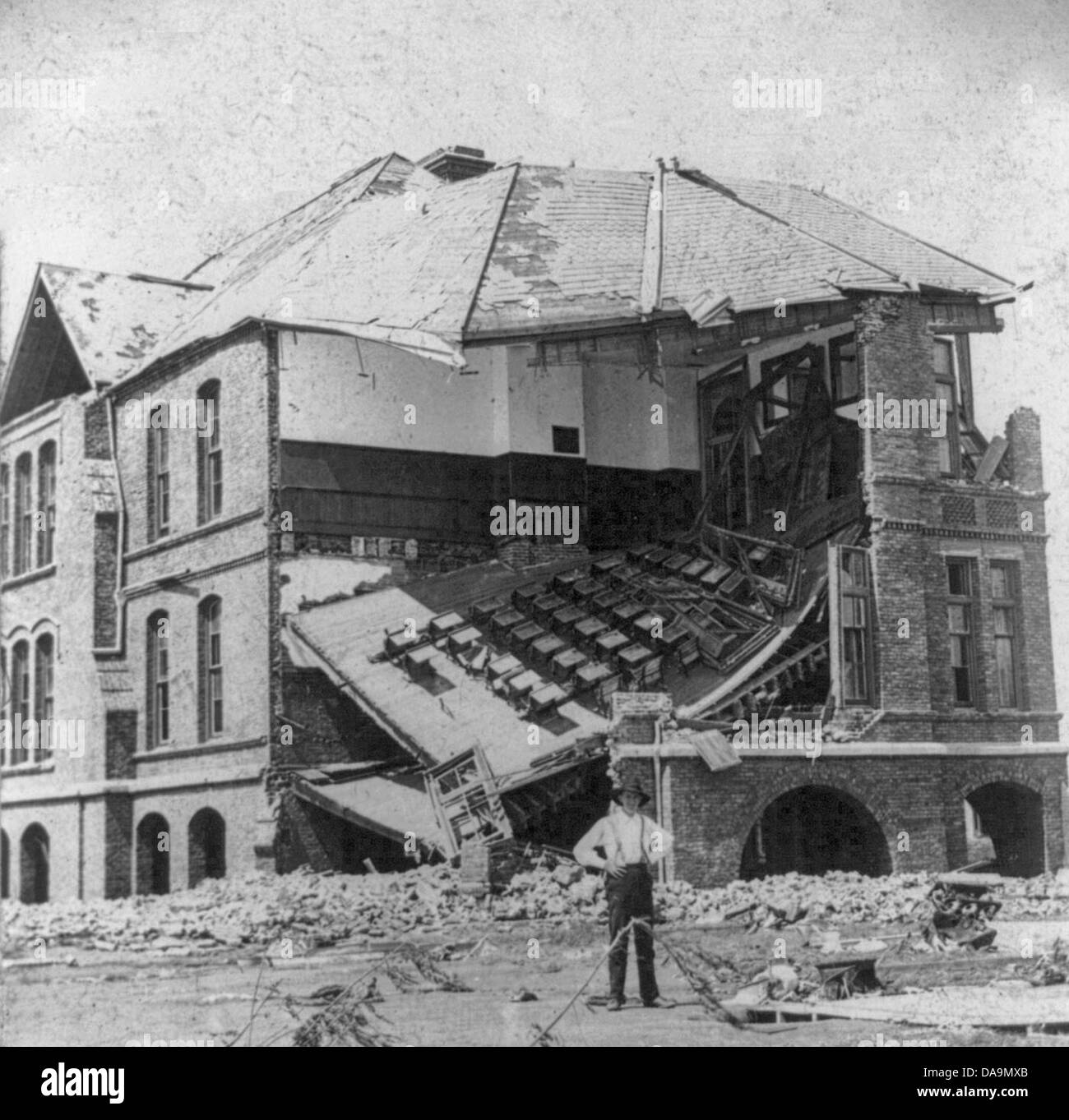Galveston Katastrophe, öffentliche Schule 25. St. und Avenue P, Ruinen nach 1900 Hurrikan, Galveston, Texas Stockfoto