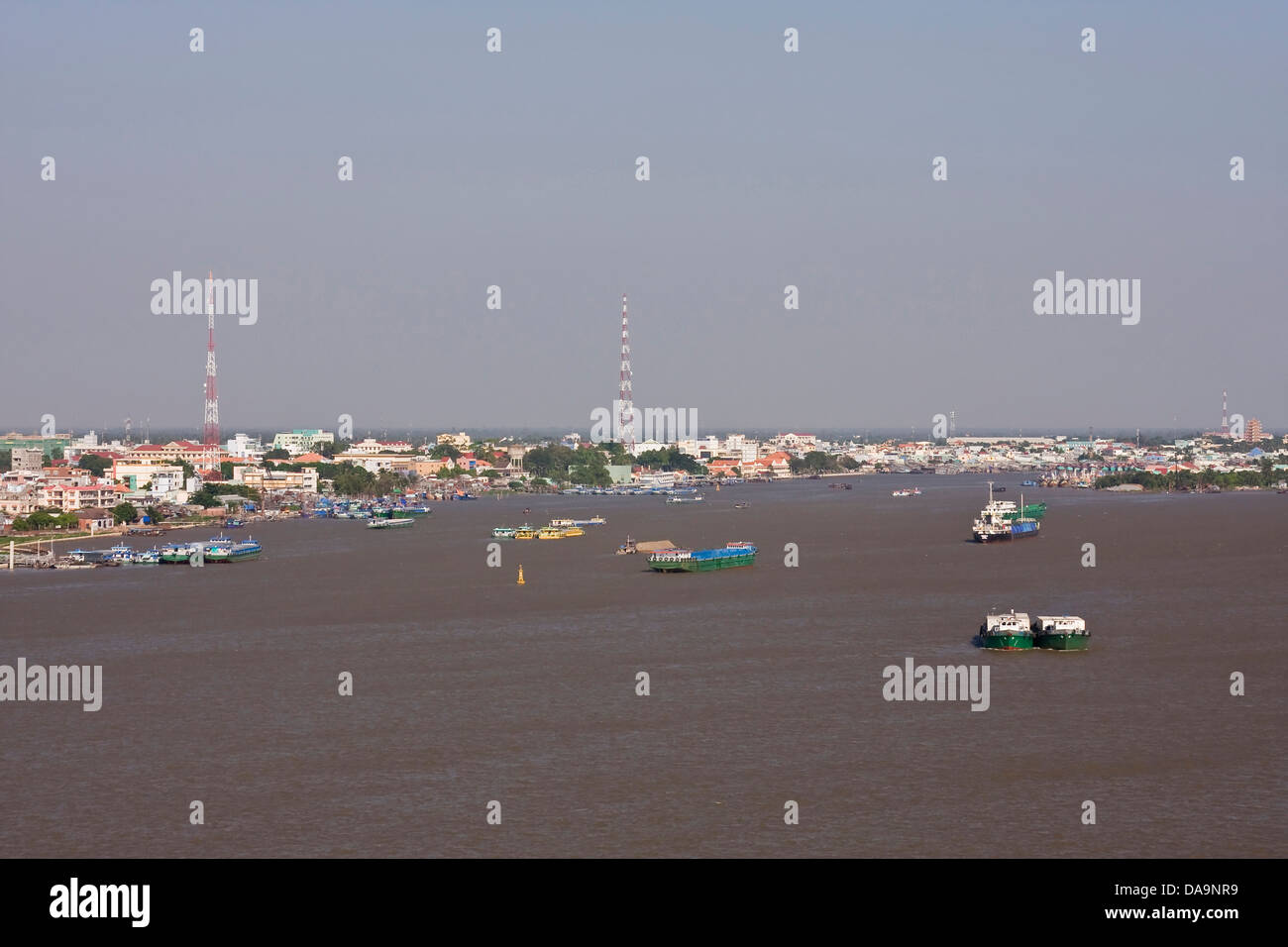 Asien, Boot, Delta, Fluss, Flüsse, Haus, Haus, Leben, Mekong, mein, Schiff, Stadt, Stadt, Stream, Tho, transport, Ufer, Urbane, Urbani Stockfoto