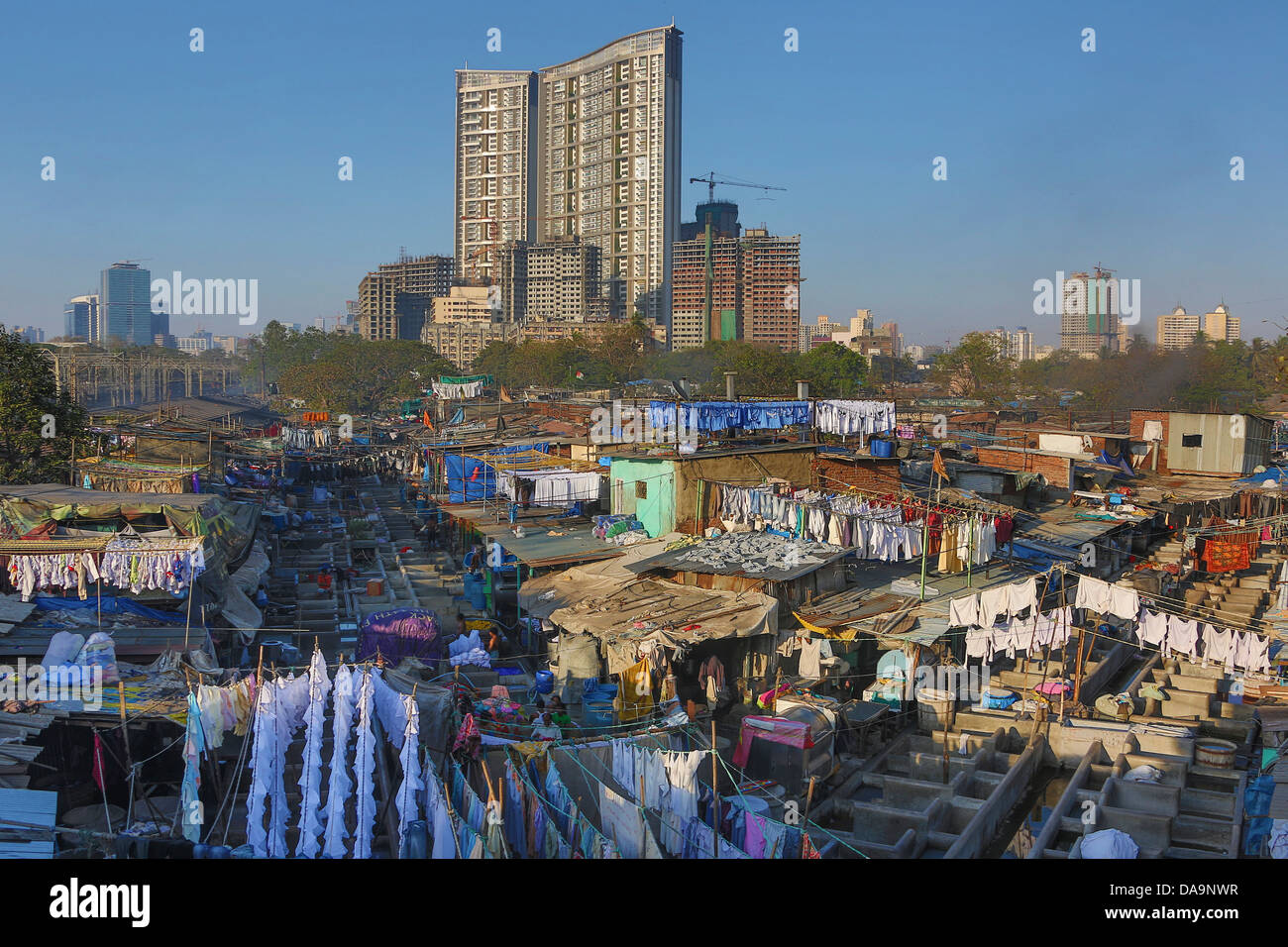 Indien, Süd-Indien, Asien, Maharashtra, Mumbai, Bombay, Stadt, öffentliche, Wäsche, Kleidung, waschen, waschen Stockfoto