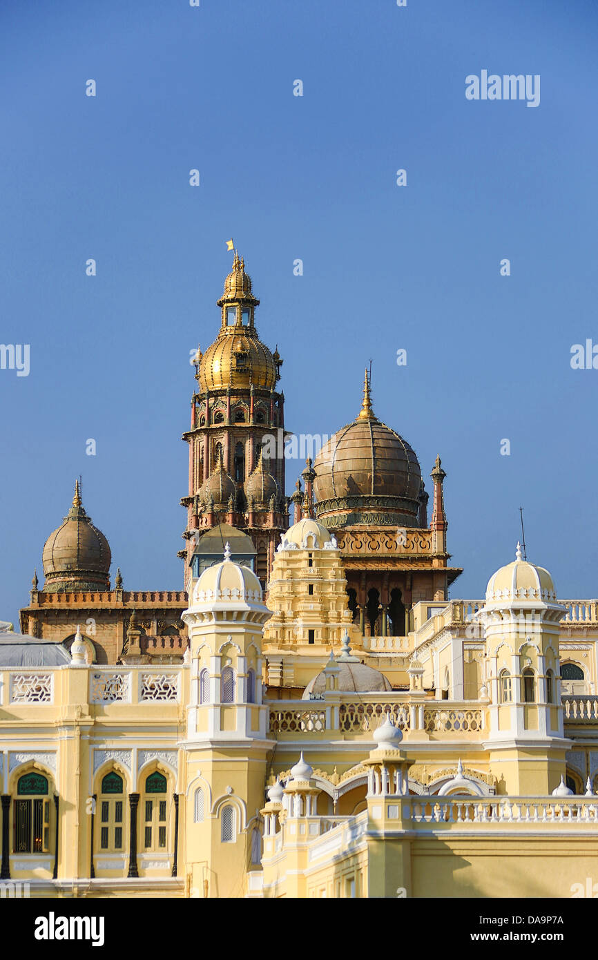 Indien, Süd-Indien, Asien, Karnataka, Mysore, Palast, Architektur, Palast, Skyline, Turm Stockfoto