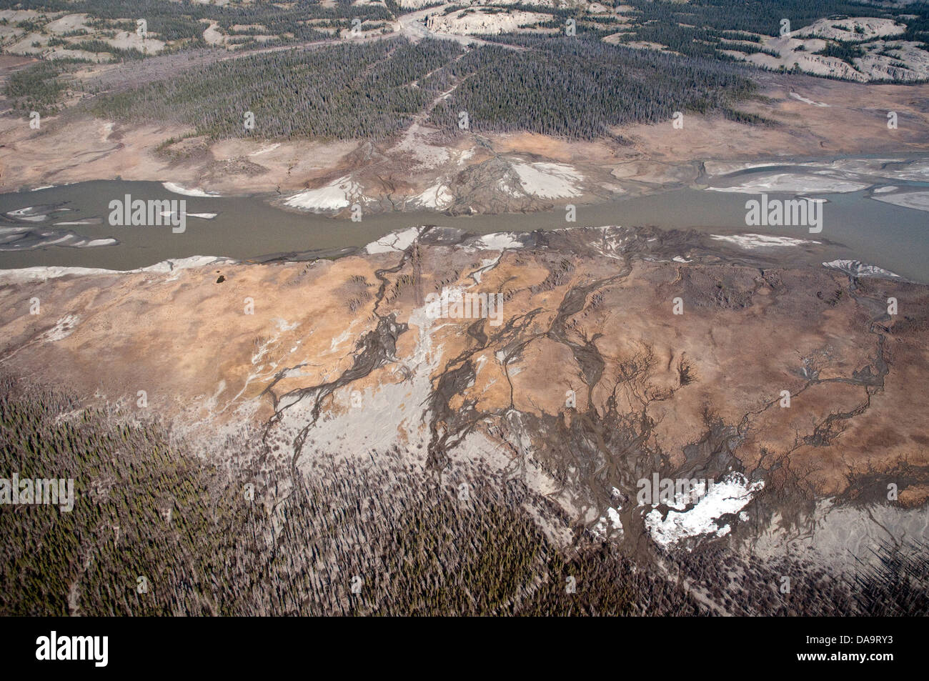 Eine Luftaufnahme des Slims River Valley im Kluane National Park, im Yukon Territory, Kanada. Stockfoto