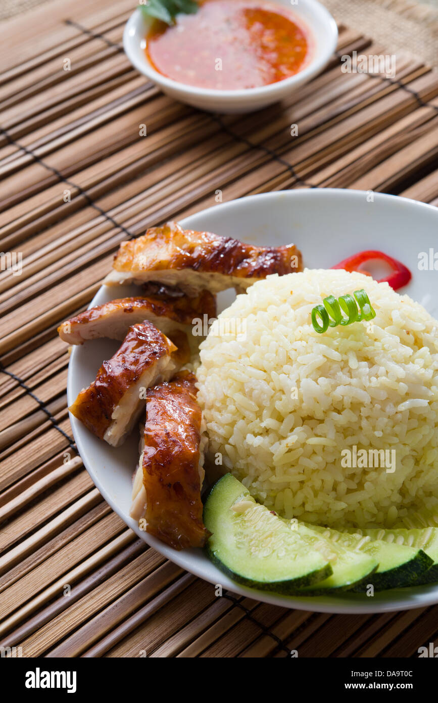 Gebratenes Huhn mit Reis, berühmte Singapur Essen Stockfoto