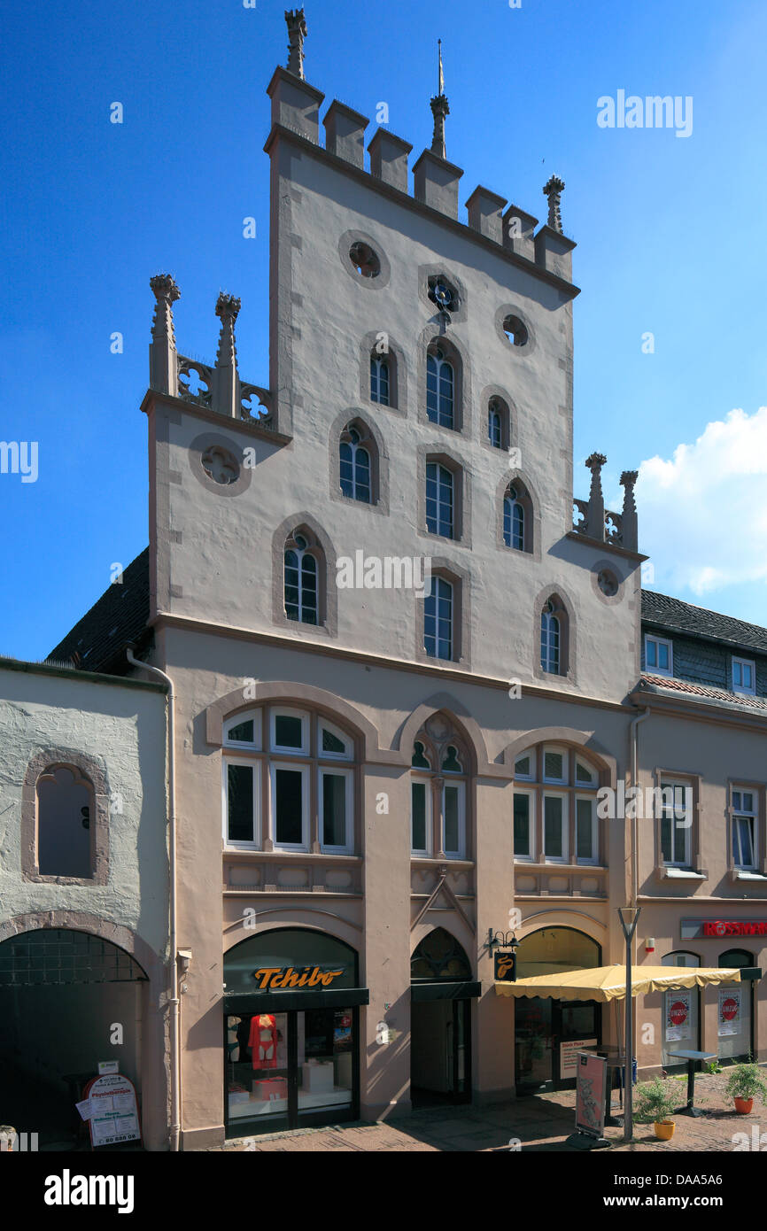 Gotisches Buergerhaus der Mittelstraße von Lemgo, Weserbergland, Nordrhein-Westfalen Stockfoto