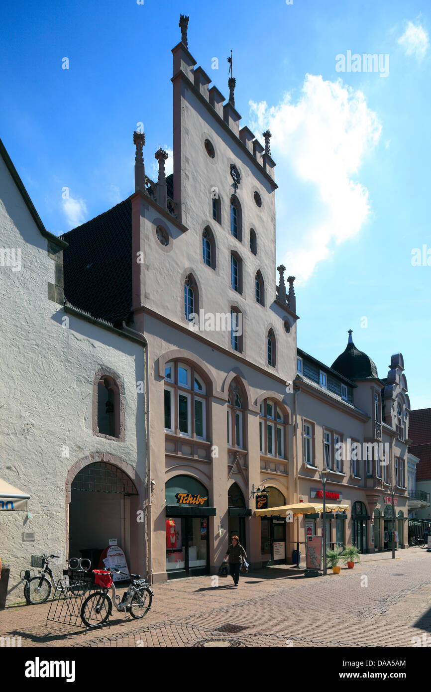 Gotisches Buergerhaus der Mittelstraße von Lemgo, Weserbergland, Nordrhein-Westfalen Stockfoto