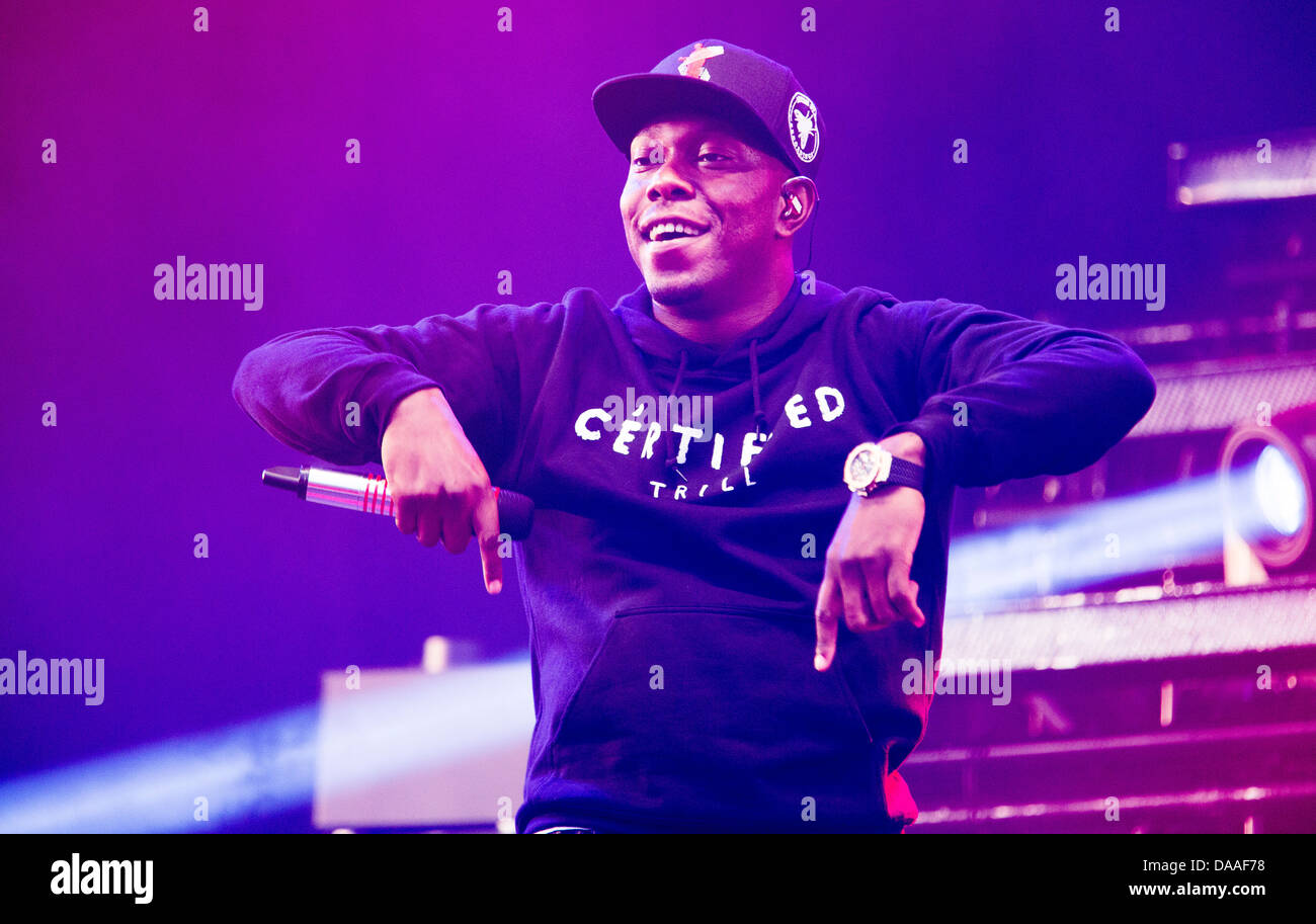 Dizzee Rascal führt auf der Pyramide-Bühne auf dem Glastonbury-Festival-Freitag. 28. Juni 2013 Stockfoto