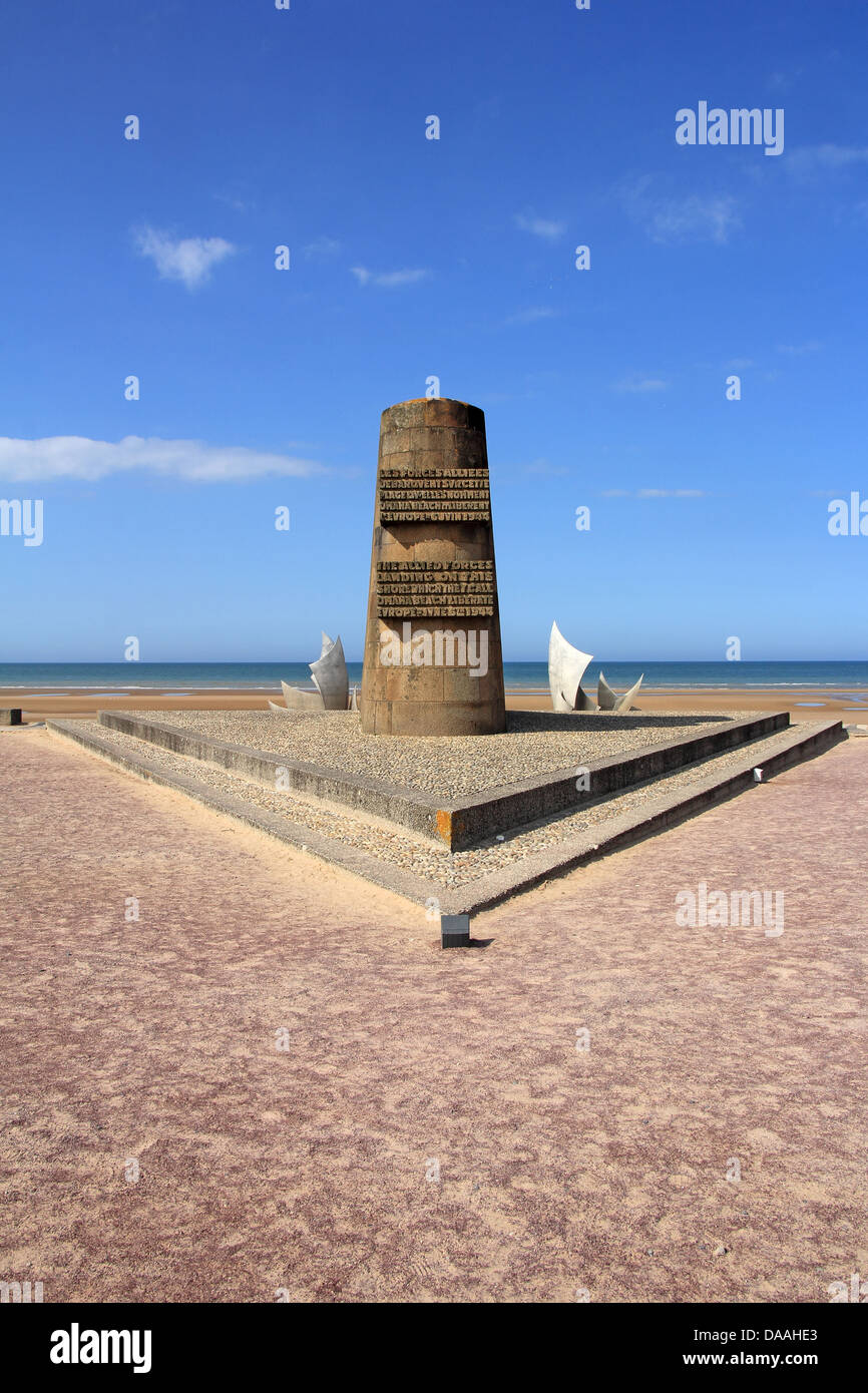 Denkmal am Omaha Beach - Ort der Landung der Alliierten in der Normandie d-Day-Invasion - 6. Juni 1944. Stockfoto