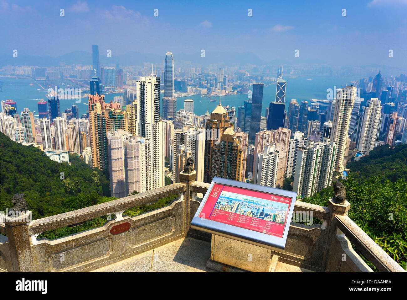 Hong Kong, China, Asien, Stadt, von Peak, Architektur, Deck, Beobachtung, Panorama, Peak, Skyline, Terrasse Stockfoto