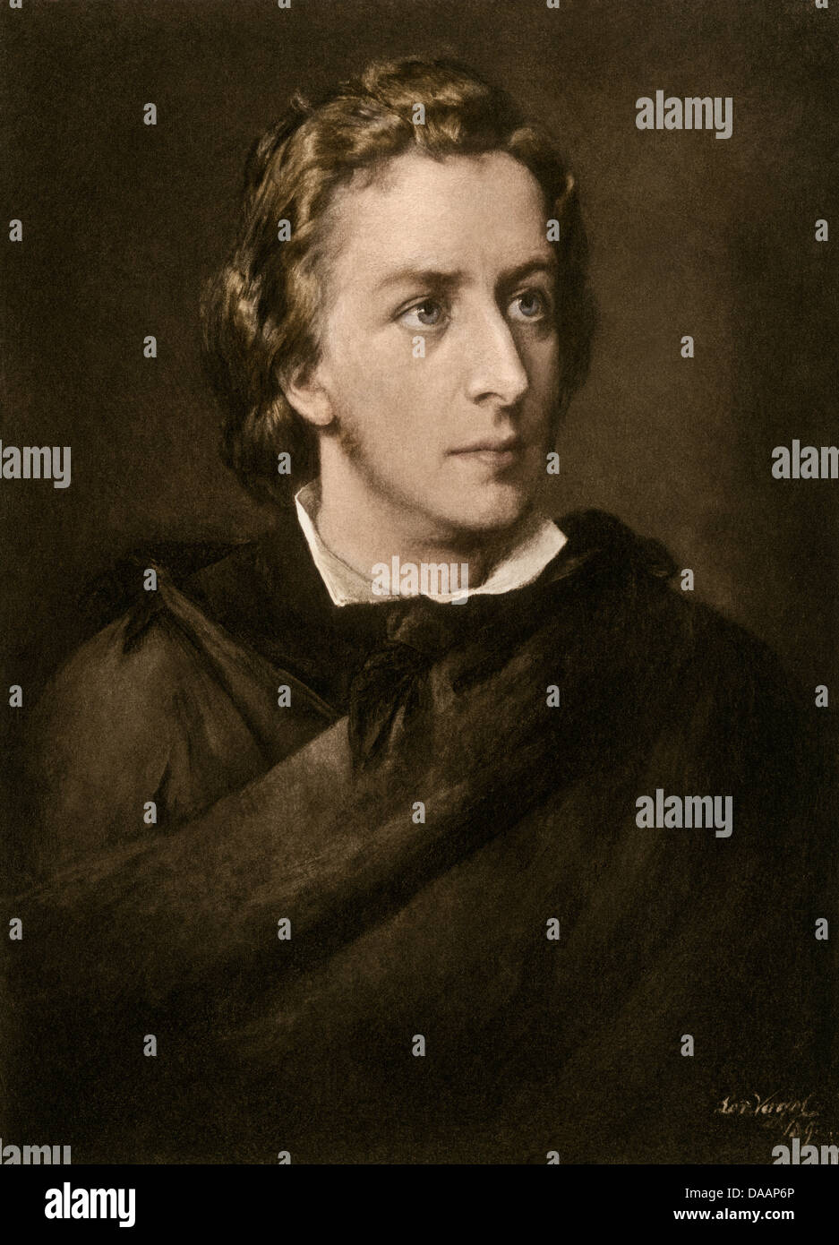 Portrait des Komponisten Frederic Chopin. Digital farbige photogravure ein zeitgenössisches Porträt Stockfoto