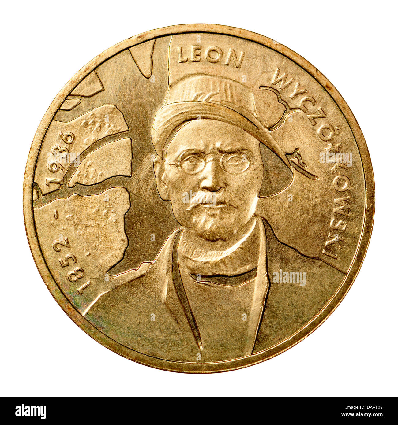 Polnische 2zl Gedenkmünze in 'Nordic Gold'. Leon Wyczółkowski (1852-1936)-Künstler Stockfoto