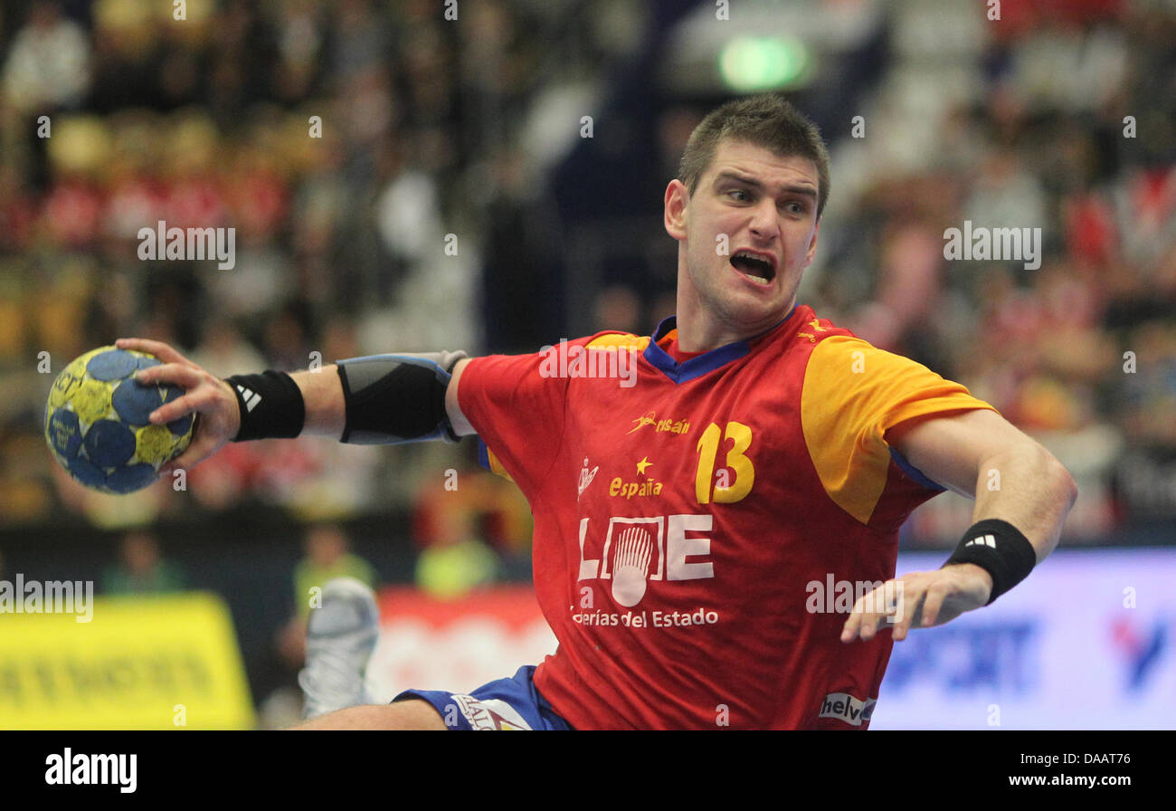 Julen Aguinagalde Spaniens während der Herren Handball-WM Runde Hauptgruppe 1 Spiel Spanien gegen Norwegen in Jönköping, Schweden, 22. Januar 2011. Foto: Jens Wolf Stockfoto