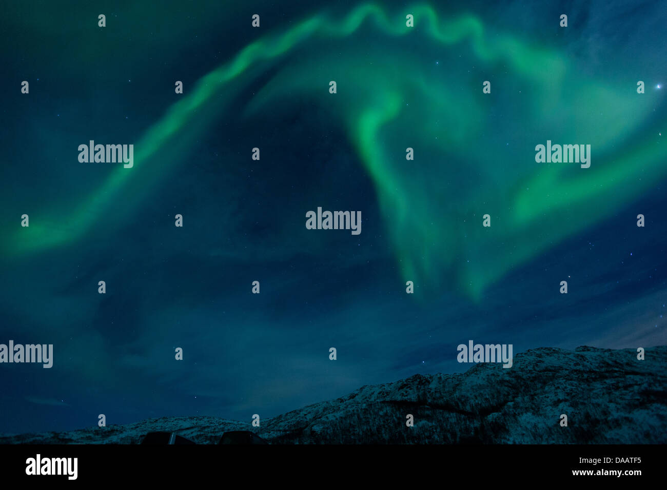 Aurora Borealis, Eis, Eisschollen, Europa, Himmel, Nacht, Northern Lights, Norwegen, polare Licht, Skandinavien, Skarsfjord, Tromsö, Winter, Stockfoto
