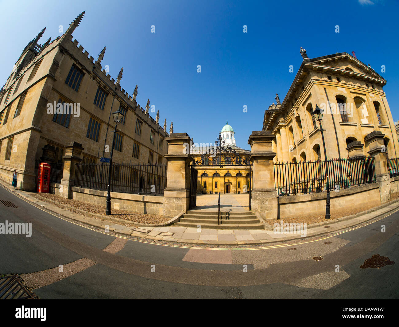 Clarendon, Sheldonian Theatre und Bodleian Library, Oxford - fisheye 2 anzeigen Stockfoto