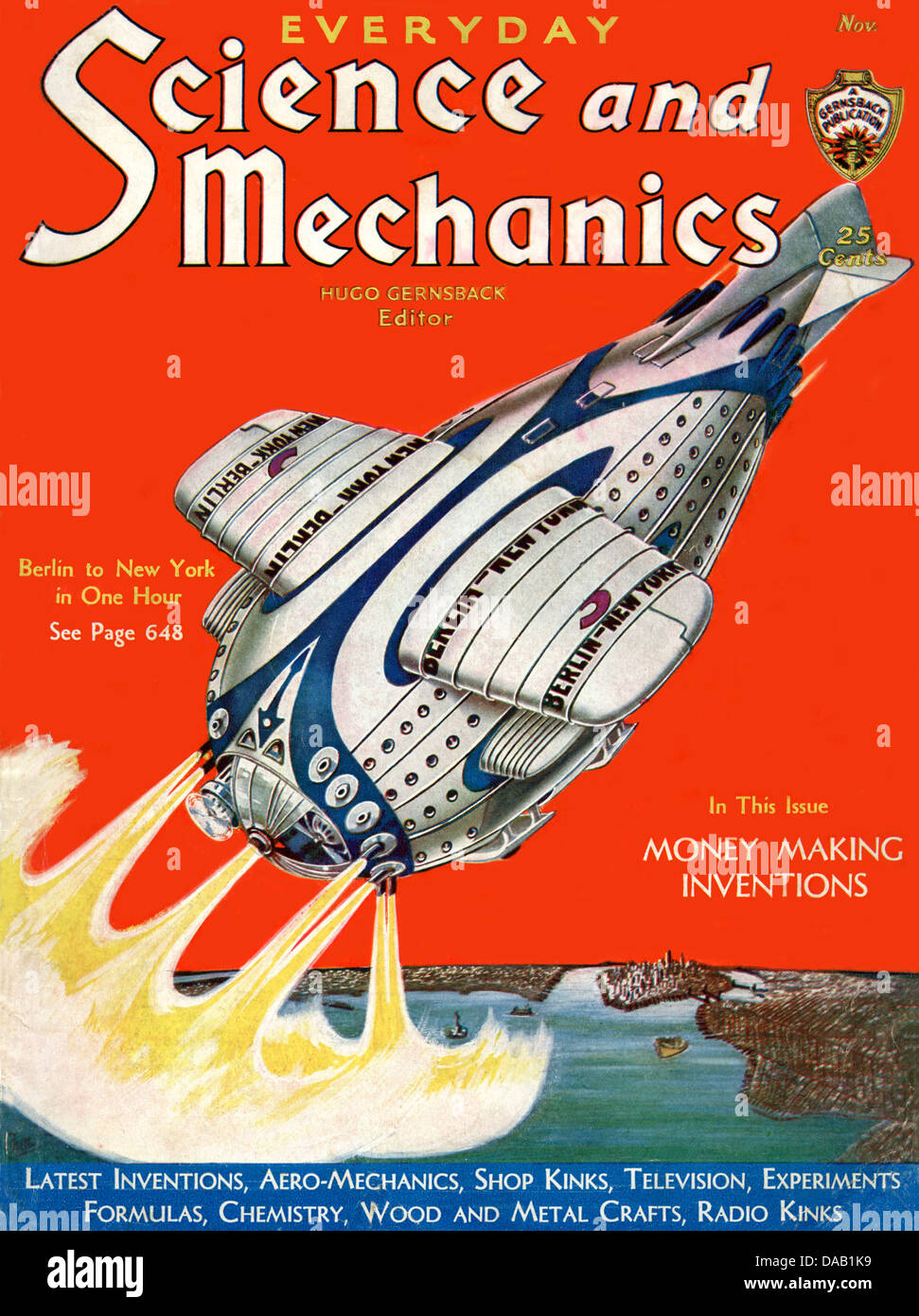 Wissenschaft und Mechanik amerikanische Zeitschrift herausgegeben von Hugo Gernsback. Cover der Ausgabe November 1931 Stockfoto