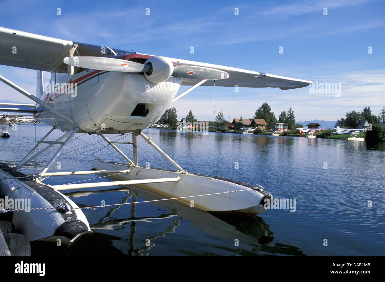 Lake Hood, Wasserflugzeug, Hub, Anchorage, Alaska, USA, Flugzeug, Wasser, Sonnenschein, Bucht, Fliege, Antenne, Wasserflugzeug, Stütze, propeller Stockfoto