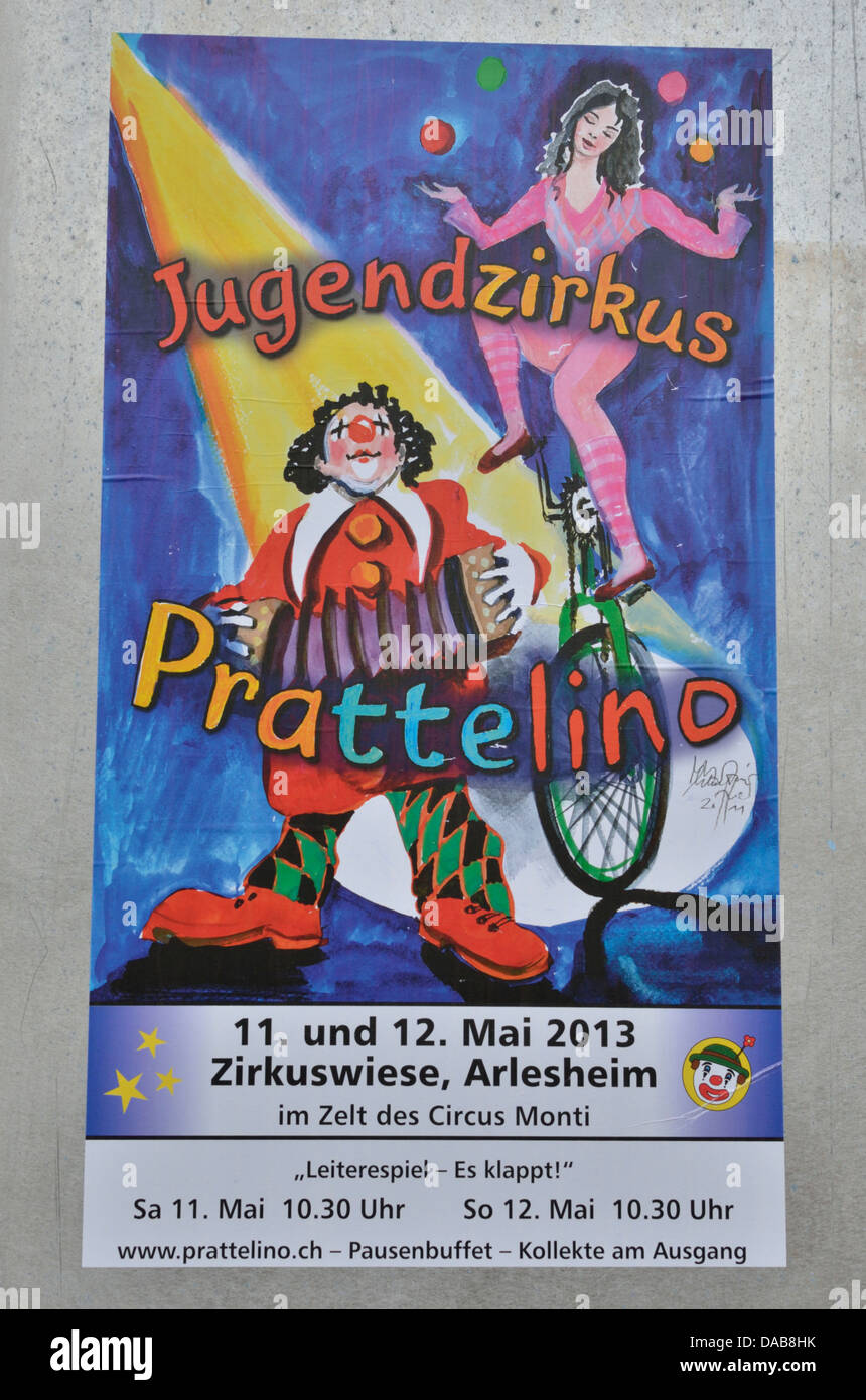 Plakatwerbung Prattelino Zirkus, Arlesheim, Basel-Landschaft, Schweiz Stockfoto