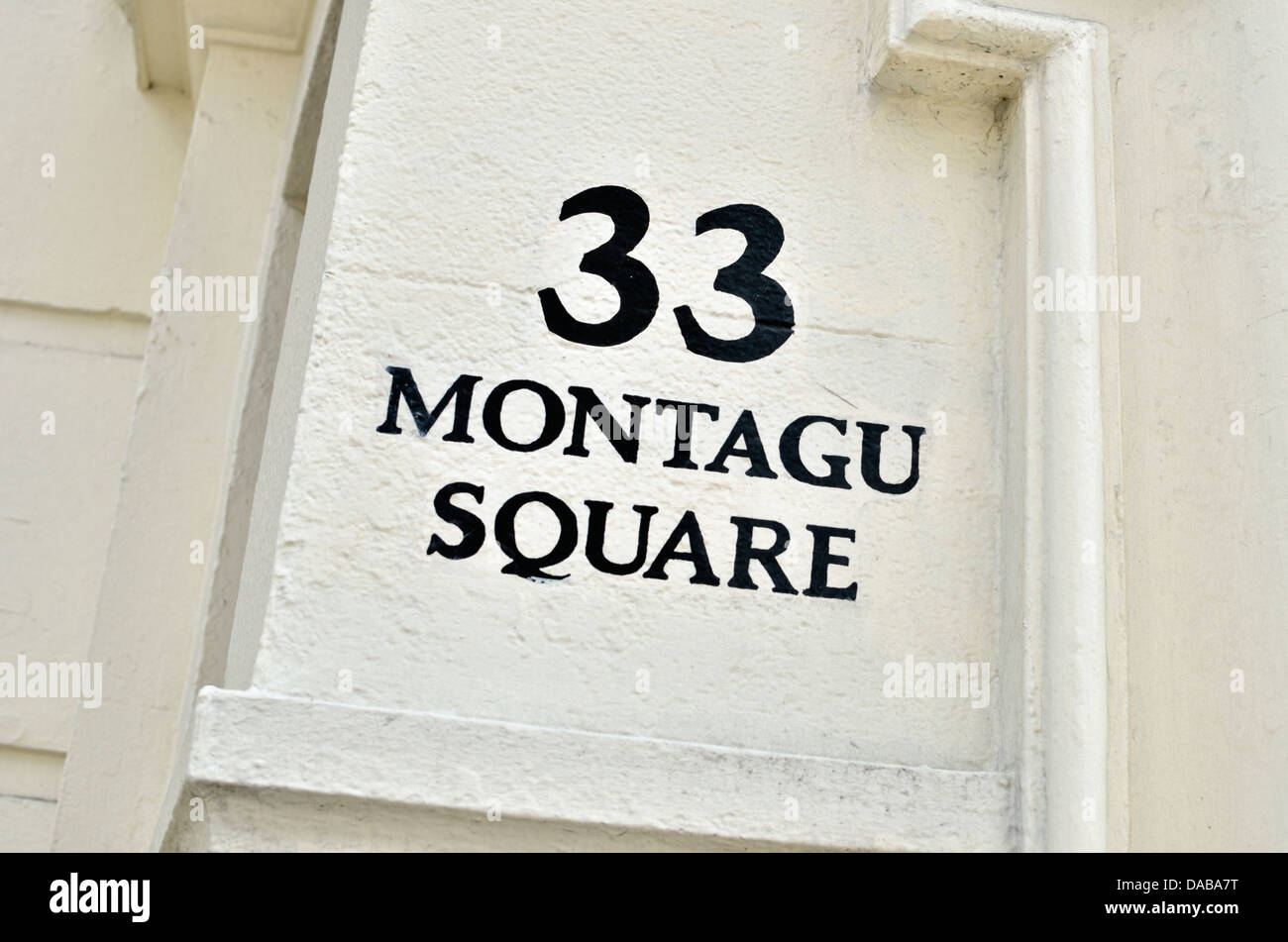 "33 Montagu Square" Zeichen an der Wand, Montague Square, Marylebone W1, London, UK. Stockfoto