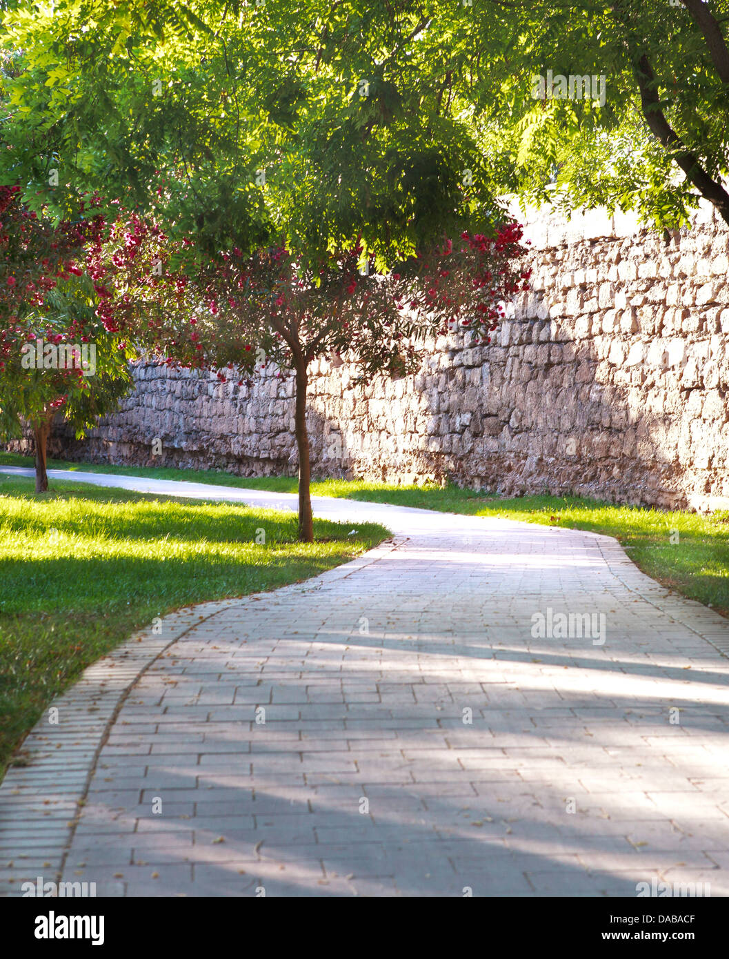 Weg in den Park zu Fuß oder Übung, ist die Atmosphäre entspannt, ruhig und friedlich in einem Tageslicht Stockfoto