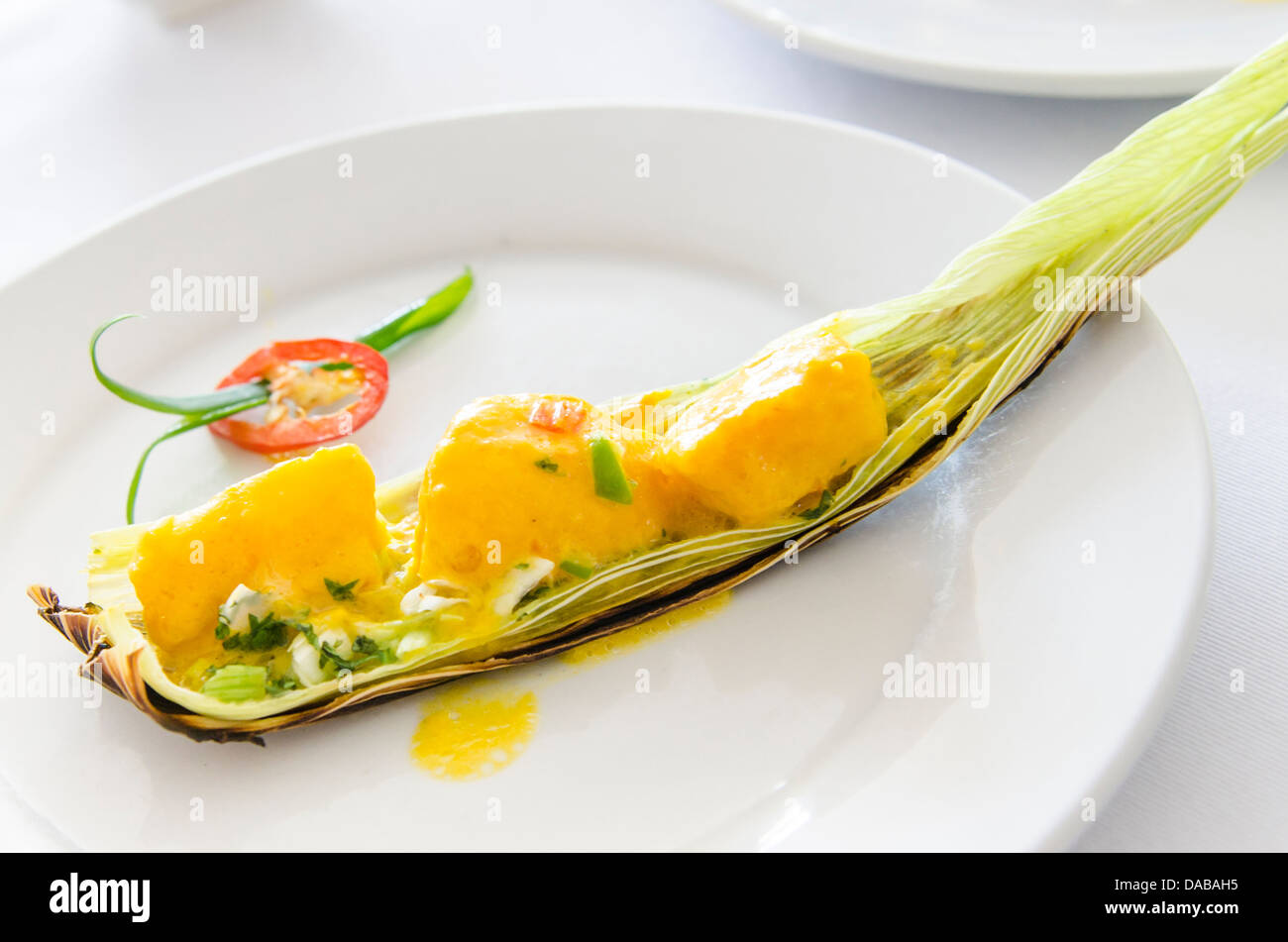 Traditionelle peruanische Tamales Essen Gericht Küche in Chiclayo, Peru. Stockfoto