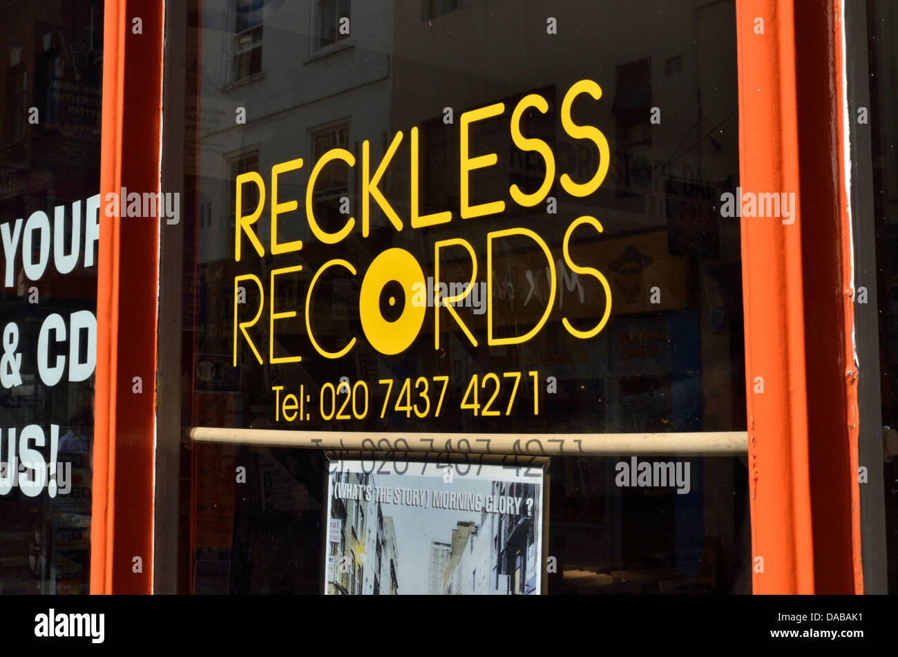 Reckless Records Shop in Berwick Street, Soho, London, Großbritannien. Stockfoto