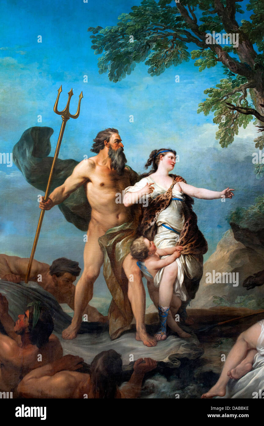 Neptun und Amymone 1757 Carlo Andrea - Carle VAN LOO 1705-1765 (Neptun römischer Gott des Süßwassers und des Meeres) Stockfoto