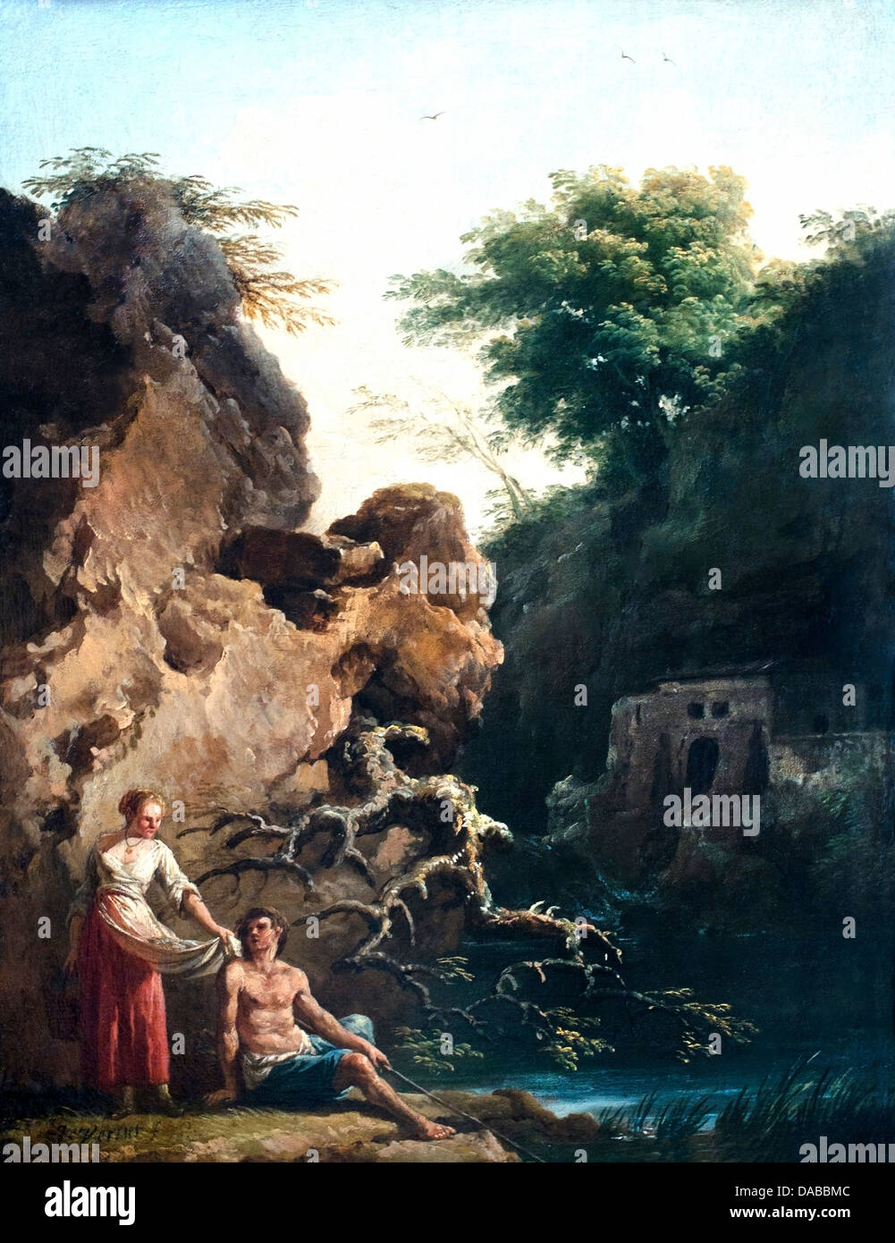 Paysage Avec Zahlen au Bord de L´Eau - Landschaft mit Figuren an den Ufern des Wassers durch Joseph Vernet 1714-1789 Frankreich Stockfoto