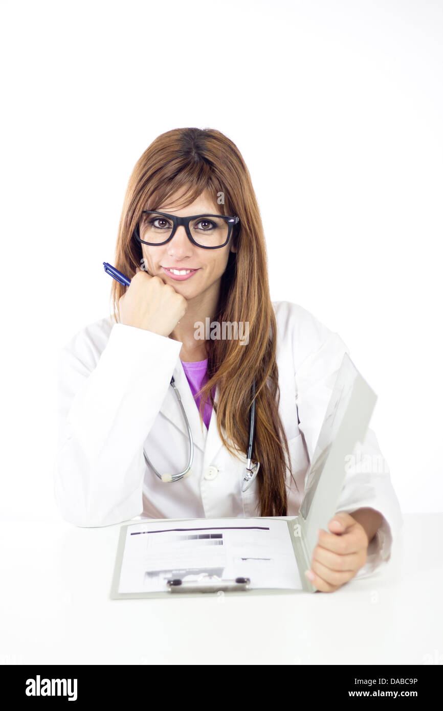 schöne Krankenschwester isoliert auf weißem Hintergrund Stockfoto