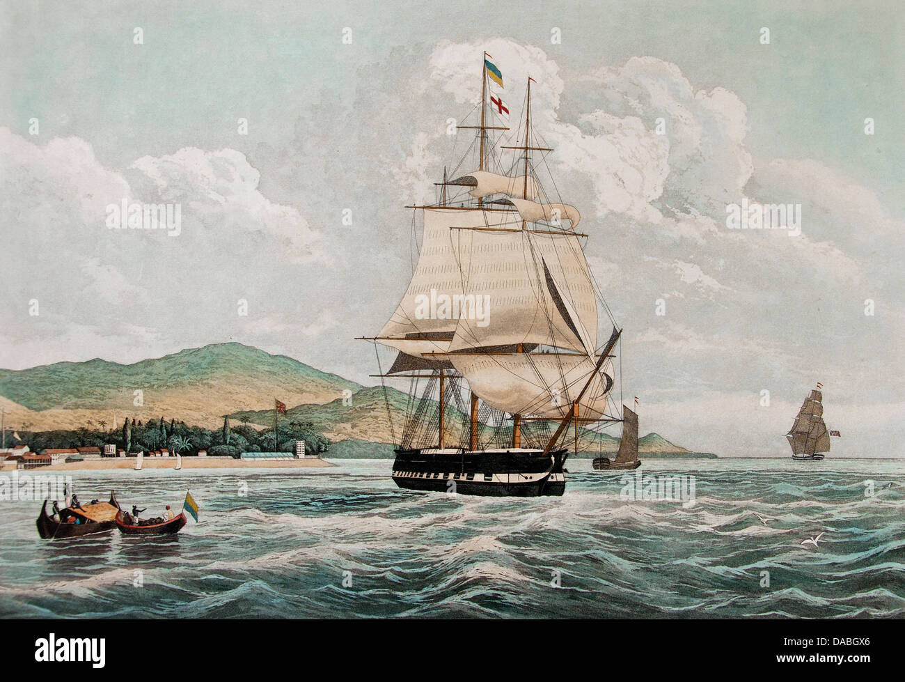Schiff Herrn Lowther unter dem Kommando von Charles Stewart Esqre den Hafen Prince-Of-Wales-Insel verlassen gestochen von E. Duncan England Stockfoto